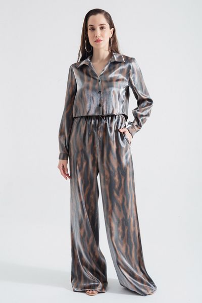 Lafaba Women's Brown Zebra Patterned Shiny Textured Suit
