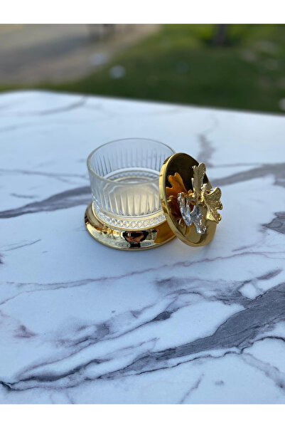 Aslı Hediyelik Lüx Gold Şekerlik Metal Ayaklı Kelebek Aksesuarlı Elysia Çerez...