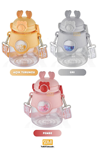 Vagonlife 1250ml Large Size - Decorated and Handled Polycarbonate Water Bottle with Silicone Straw