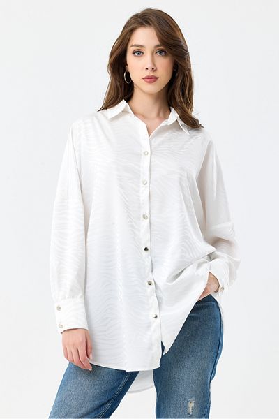 MD trend Zebra Patterned Satin Women's Tunic - Long Oversize Shirt
