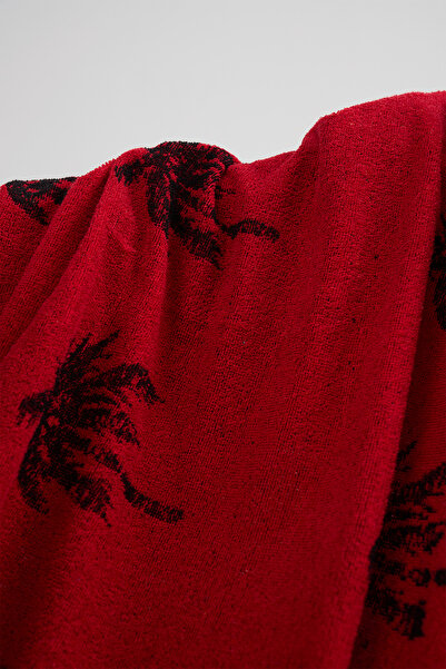 Homelover Βαμβακερή πετσέτα θαλάσσης μπορντό - Μοτίβο φοίνικα, 70x140cm