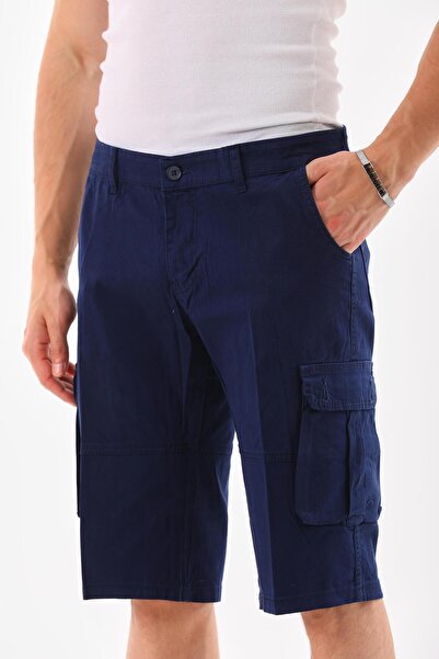 Cuqq Denim Erkek Slim Fit Kargo Cep Kapri Şort Lacivert