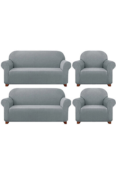 Bemrax غطاء أريكة وأريكة من الليكرا - نمط مربع، 3+3+1+1