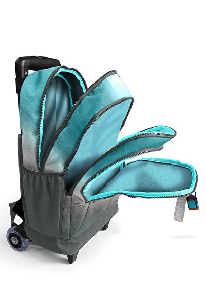 Coral High Turquoise and Gray Batik Patterned School Backpack with Squeegee for Kids - 23968