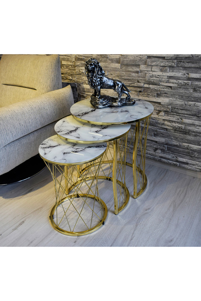 SEDAŞ LIVING UNITS Hasır Telli Beyaz Mermer Temperli Kirilmaz Cam Gold Metal ...