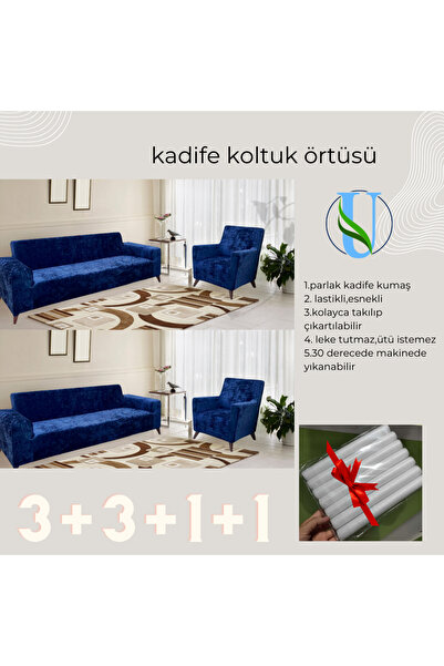 Uy Style Uy Style Kadife koltuk, kanepe, çekyat örtüsü , koltuk kılıfı 3+3+1+...
