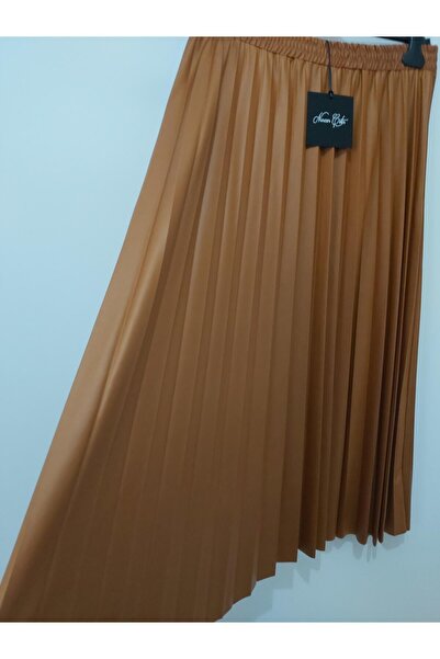 Nurcan Çetin Deri Plise Etek Hardal 20564