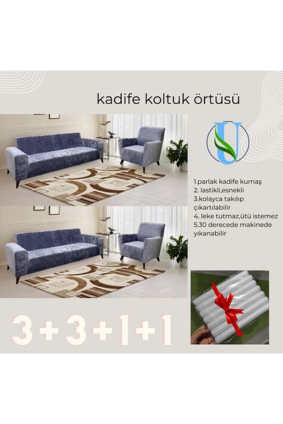 Uy Style Tekstil Uy Style Velvet Sofa and Sofa Set - Sofa Bed Cover and Seat Cover 3+3+1+1