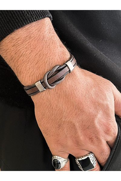 Farah Butik Men's Leather Bracelet Brown Magnet Buckle-Gift Bracelet