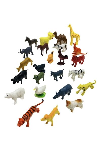 LRS STORE Vahşi Ve Çiftlik Hayvan Seti Sırtlan Kaplan Aslan Fil Zebra Gergedan Deve 24 Parça Oyuncak