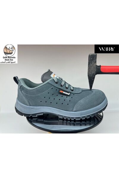 e&e Mekap 240 S1 Gri %100 Süet Deri Rahat Hava Delikli Koku Yapmayan Yazlık Ç...