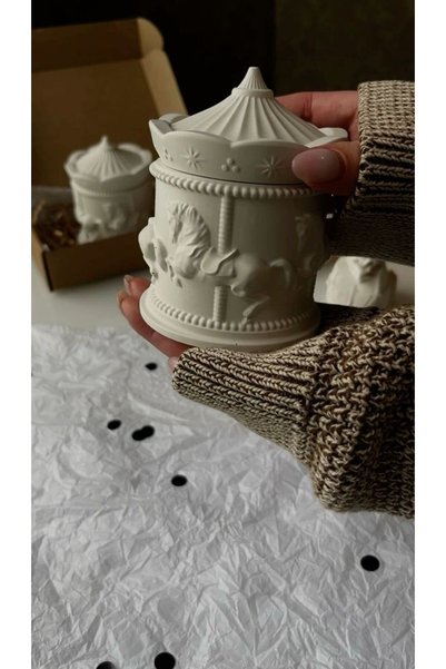 stone powder decorative Decorative Concrete Carousel Box with Lid Organizer