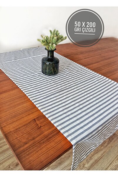 HOME ART ATELIER hand made Gri Çizgili Büyük Runner - 50 x 200