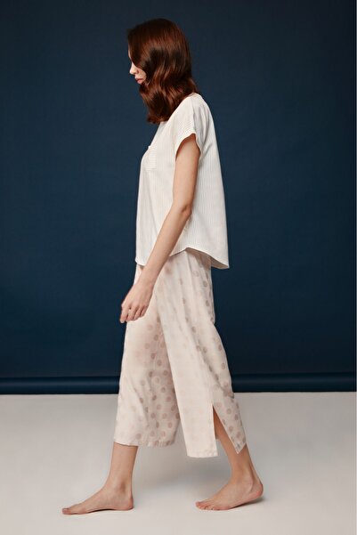 Bonnie Clyde Bonnie&clyde - Women's Beige Viscose Legs Wide Slit Pajama Set W.a.1.0.7.2.w.ı