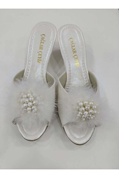 KÜBRAHOME'S Çağlar Krem Gelin Terliği Dolgu Taban