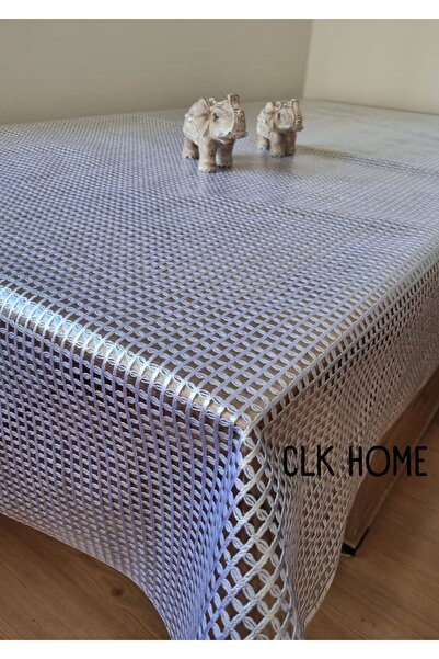 CLK Home مفرش طاولة من القماش الزيتي قابل للمسح مصنوع من مادة PVC باللون الفضي