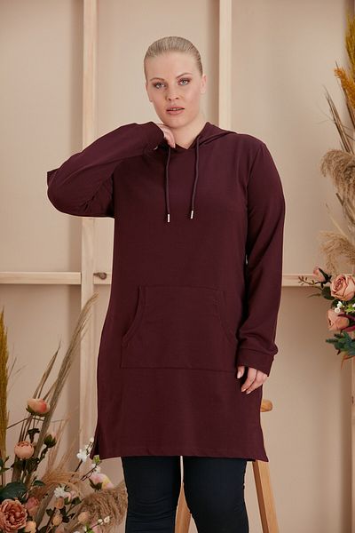 RMG Hooded Long Plus Size Plum Sweatshirt