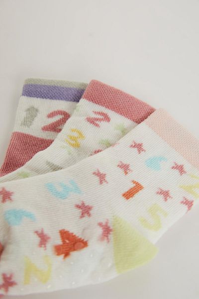 DeFacto Set of 3 Cotton Long Socks for Baby Girls - C4308a5ns