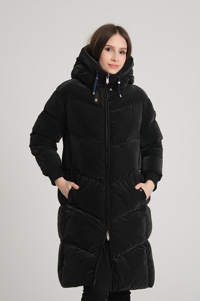 G-FOX Women's Long Fixed Hooded Puffer Jacket with Back Zipper Detail 8695