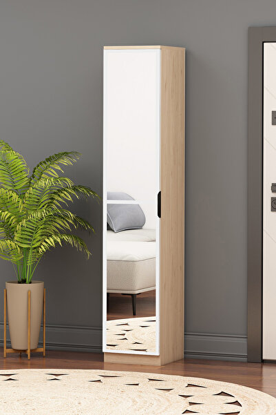 Avmpark Bona Portmanto Tek Kapaklı Aynalı Dolap Sepet-beyaz Pt-a1