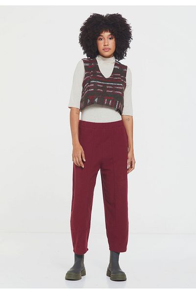 Clandestino Elastic Comfortable Cut Cotton Trousers Claret Red
