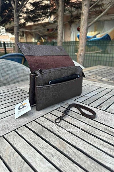 Dodo4men Висококачествена мъжка кафява чанта за ръка и китка