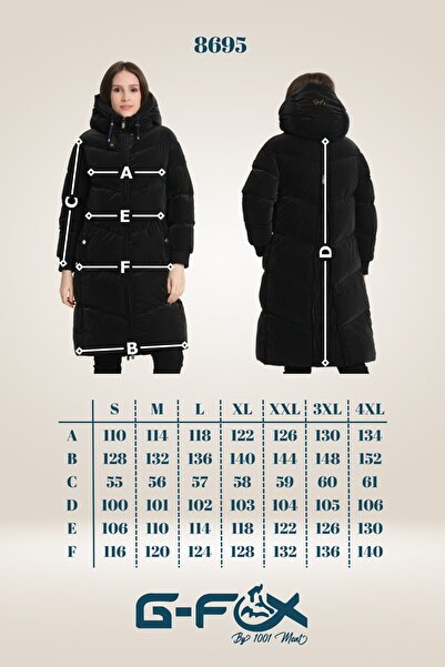 G-FOX Women's Long Fixed Hooded Puffer Jacket with Back Zipper Detail 8695