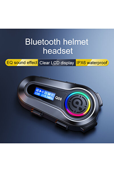 Enshall Q08 Bluetooth Motosiklet Kask Kulaklığı 1000mAh LCD Ekranlı Radyolu RGB Işıklı Kulaklık Seti