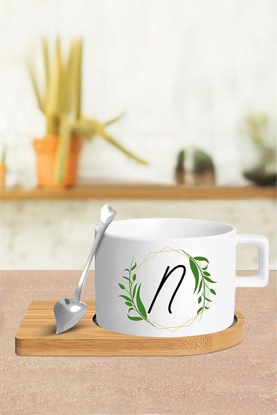 Bytwo Cup Set with Letter N - Cup - Spoon and Saucer - tkm187
