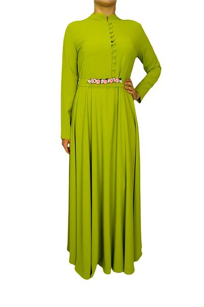 MESAKON Rochie de damă verde cu gât rotund Msk1205