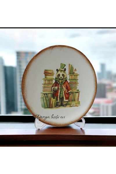 DERYA DESİNG ART Decorative New Year Ceramic Panda Patterned Plate Object