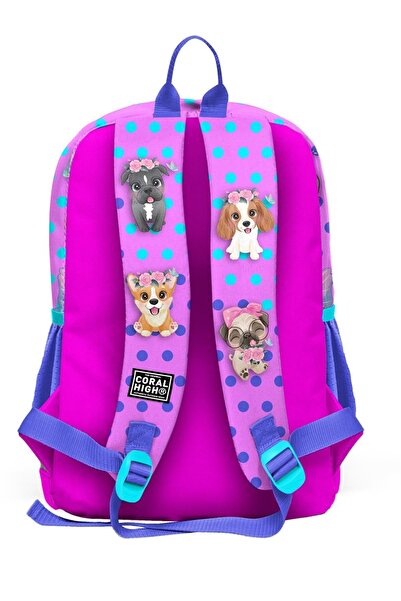 Coral High Pink Dog Patterned Children's School Bag Set of 3