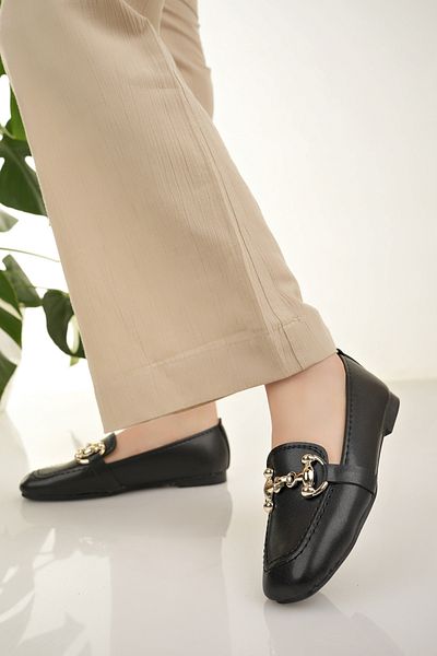 Modafırsat Black Women's Flats with Stone Detail Stylish Orthopedic Casual Shoes