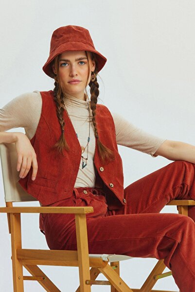 Clandestino Богемний стиль V-подібний виріз Класичний крій Жіночий жилет Помаранчевий