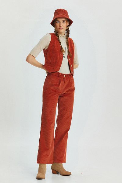 Clandestino Γυναικείο γιλέκο Bohemian Style V-Neck Classic Cut πορτοκαλί