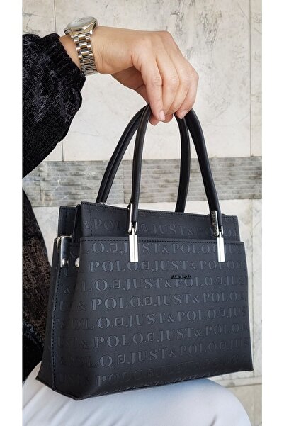 Just Polo حقيبة يد وكتف نسائية سوداء منقوشة مكونة من 5 أقسام Jpm4045 أسود أسود