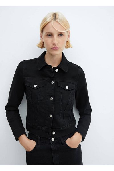 MANGO Woman Džínový kabát s kapsami