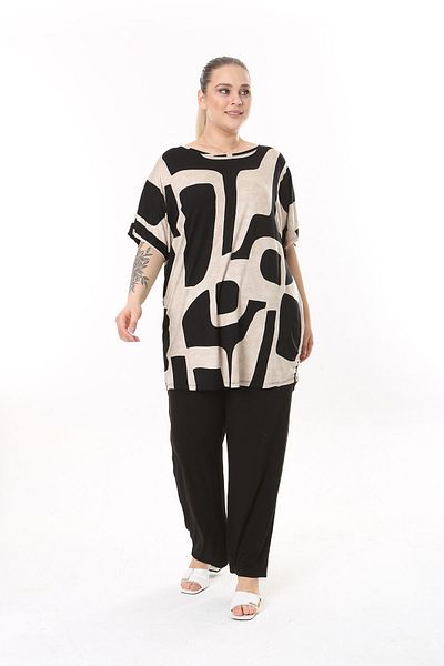 XL Modam WOMEN'S LARGE SIZE MINK BLACK LYCRAL PANT TUNIC SET