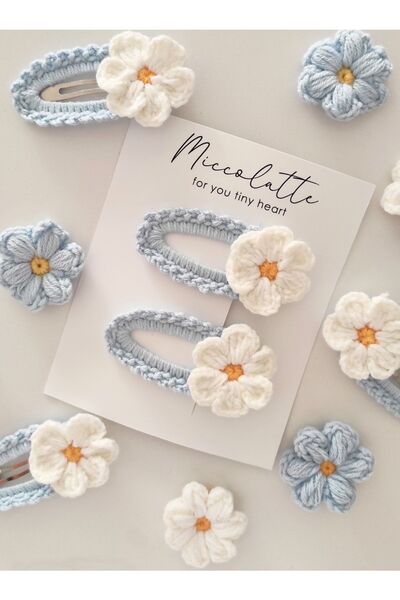 Miccolatte 4 Year Old Girl - Daisy Figured Blue Hand Knitted and Snap Buckle ...