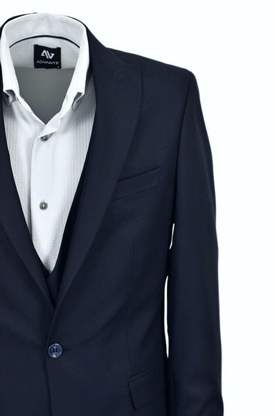 Günce Men's Navy Blue Dobby Silim Fit Suit BGL-ST03494