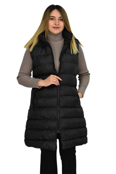 Woow Дамски дълъг елек с качулка 2308 BGL-ST03275