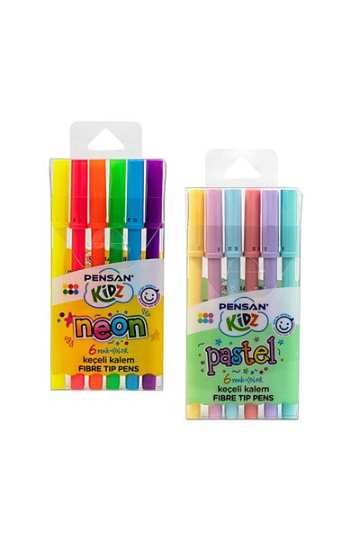 Pensan Kidz Felt Tip 12 Color Set - 6 Colors Neon 6 Color Pastel
