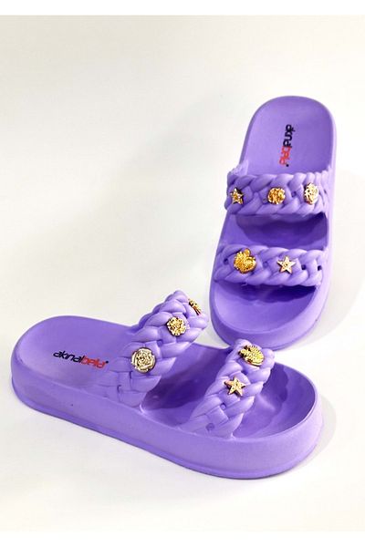 Akınal Bella Akınalbella Lilac Eva Slippers - Bulutmod Ba04494, Daily Travel with Two Belts - 40