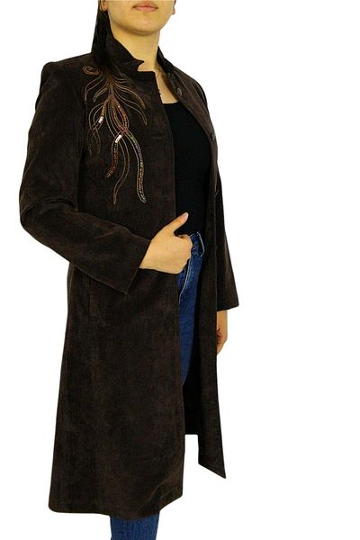 Eflatun Women's Brown Velvet Tunic Efl3149