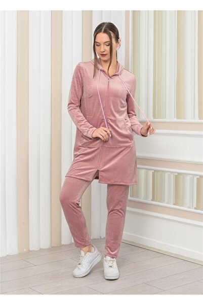 Nuseel طقم تونيك نسائي بغطاء للرأس وسحاب مكون من قطعتين