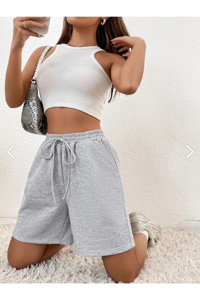 Boi Unisex Casual Cutout Καλοκαιρινό Κοντό Σορτς- Γυναικείο Μαύρο και Γκρι Loose Σορτς Άνετα Εποχιακά Σορτς-