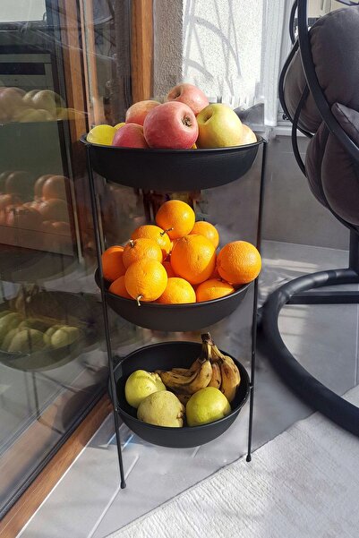 Genel Markalar Siyah Favori 3 Katlı Metal Meyvelik Ve Sebzelik Modern Meyvelik