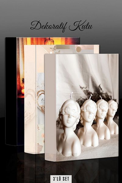 Bytwo 3 Pieces Decorative Box - Candle - Soft - Dim Designed Decorative Book Box - Decorative Box
