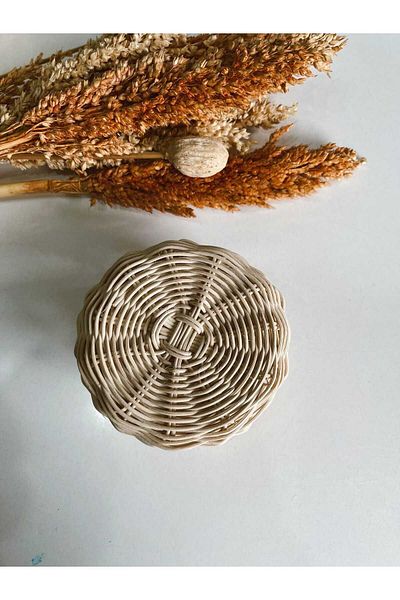 His Art Workshop RATTAN BAMBOO MINI BASKET WITH COVER
