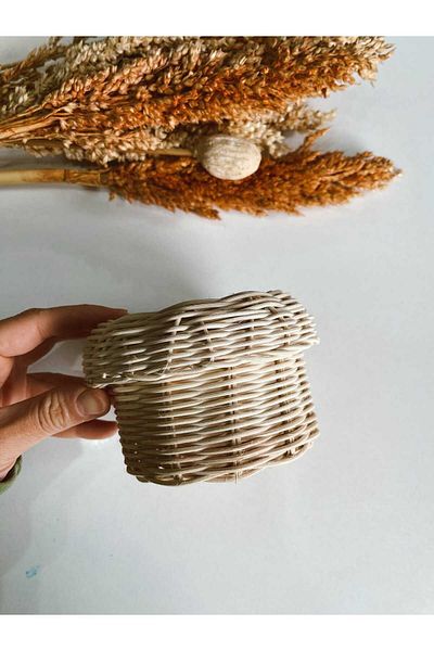 His Art Workshop RATTAN BAMBOO MINI BASKET WITH COVER